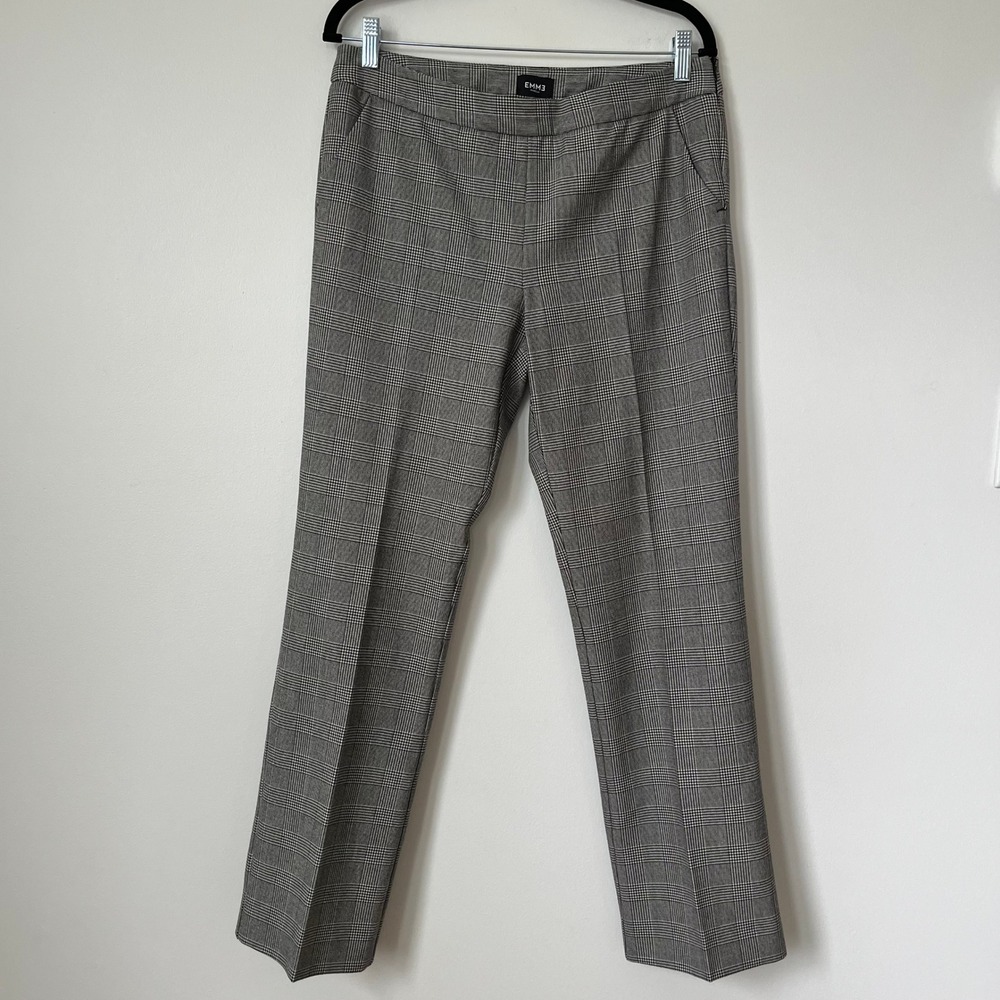 Emme Marella Houndstooth Plaid Trouser Pants Womens 10/12 Black White